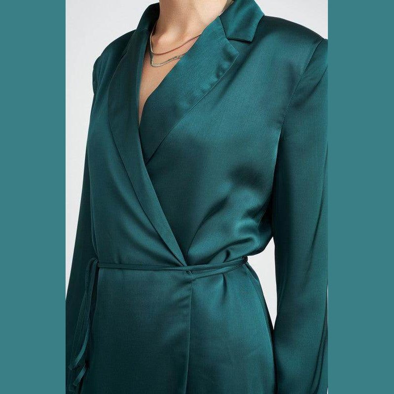Emory Park women's drawstring mini dress in teal with a stylish wrap design and soft fabric