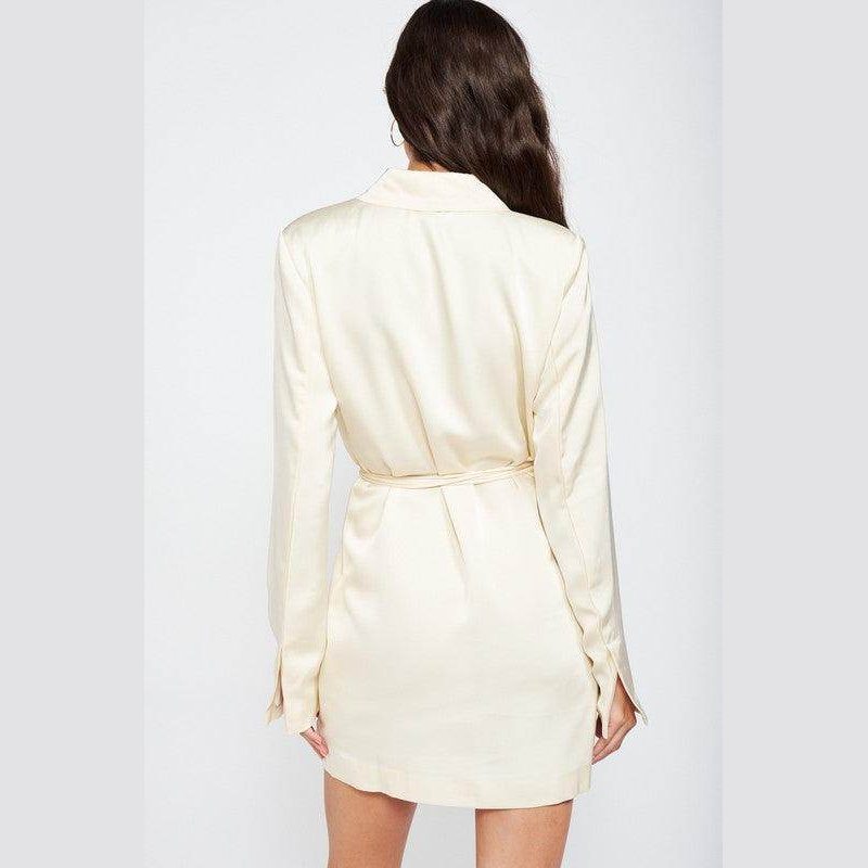 Emory Park Women's Drawstring Mini Dress in Cream with Long Sleeves and Belted Waist