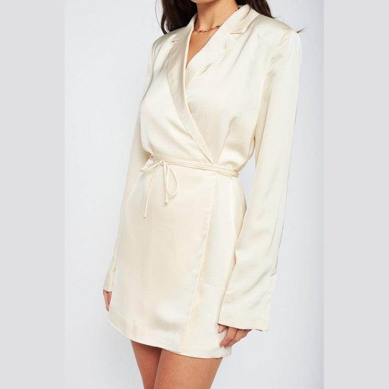 Emory Park elegant drawstring mini dress in cream with long sleeves and a stylish wrap design