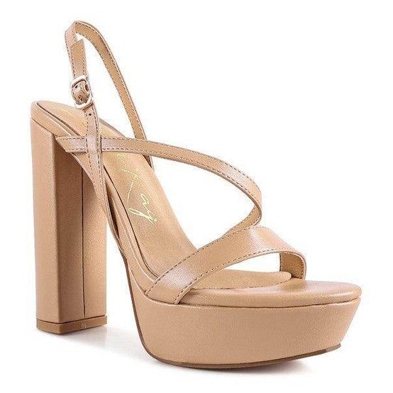 Rag Company elegant high heeled sandals in nude with a stylish platform and crisscross straps