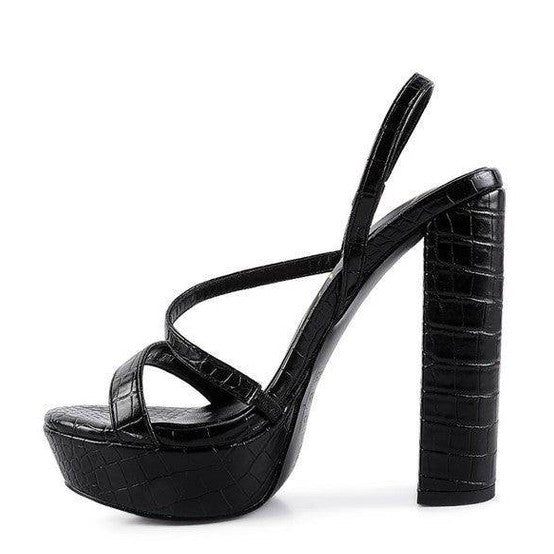 Rag Company elegant high heeled sandals in black with stylish strappy design and thick platform heel