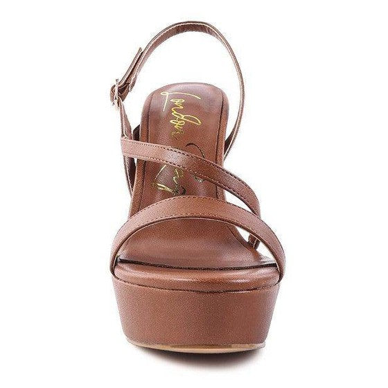 Rag Company elegant high heeled sandals in brown with stylish ankle strap and platform design