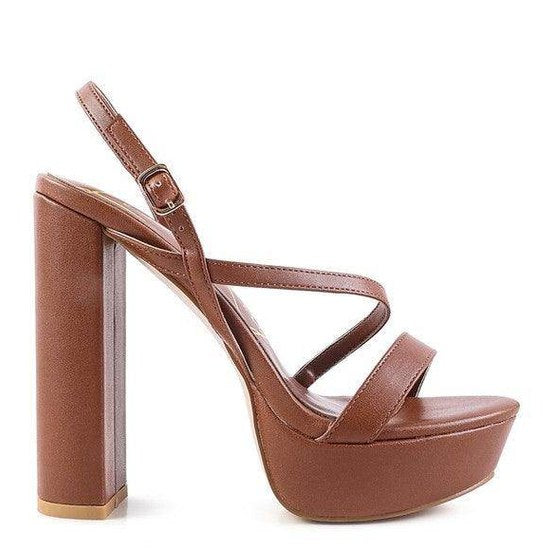 Rag Company elegant high heeled sandals in brown with a stylish platform and buckle strap
