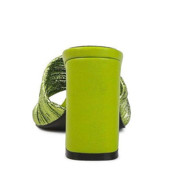 Back view of Rag Company elegant vacation footwear with a stylish green heel and sleek design