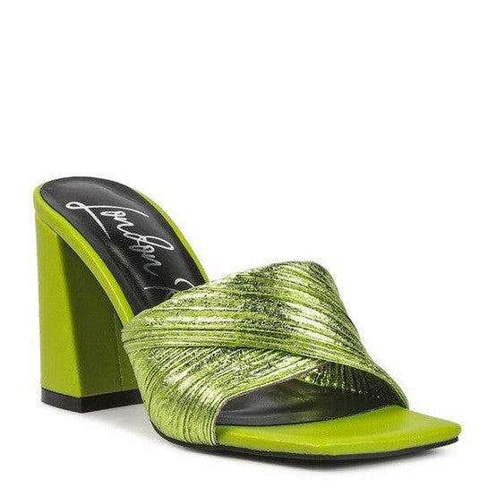 Stylish green block heel slide sandals ideal as elegant vacation footwear