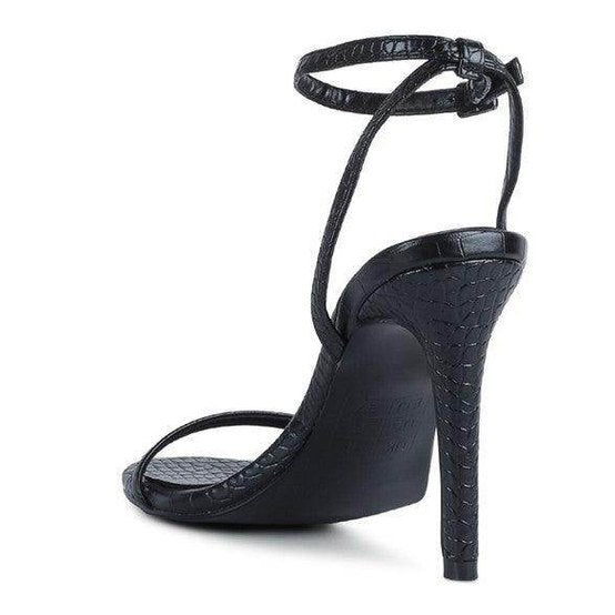 Rag Company elegant vacation sandals with a sleek black design and high stiletto heel