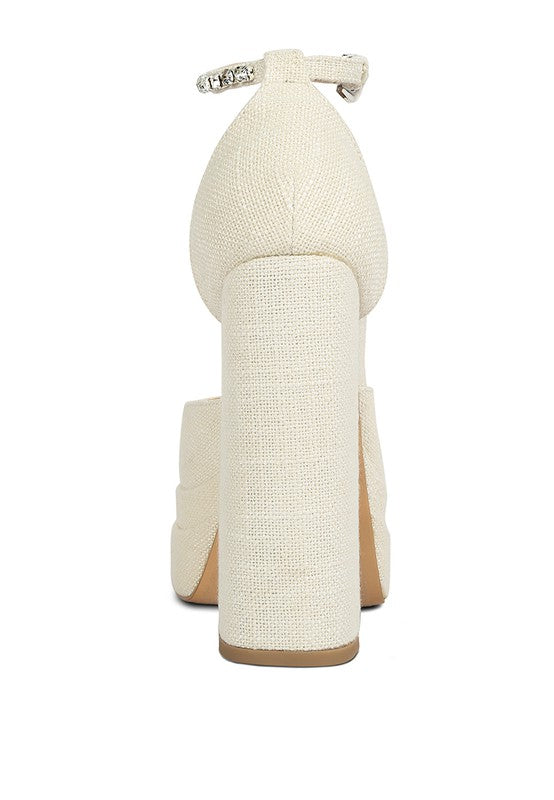 Rag Company embellished ankle strap heels in beige for elegant occasions