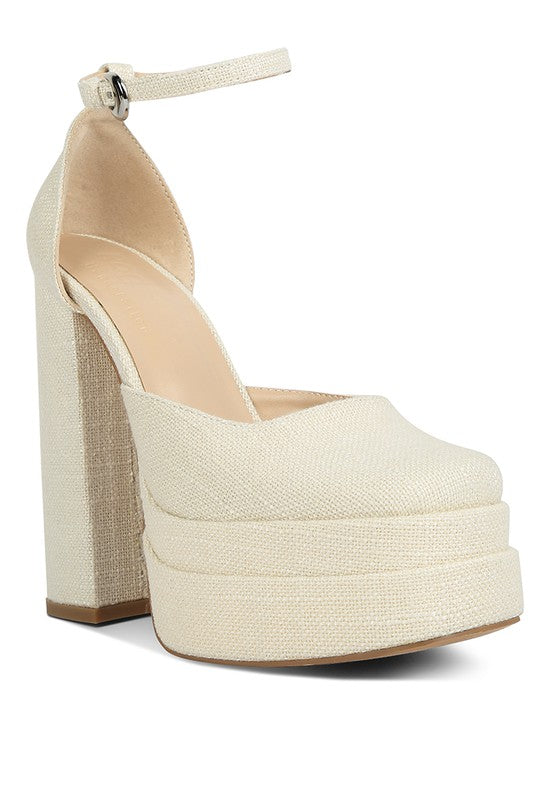 Women's embellished ankle strap heels in beige for stylish outings