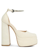 Rag Company embellished ankle strap heels in beige linen perfect for stylish occasions