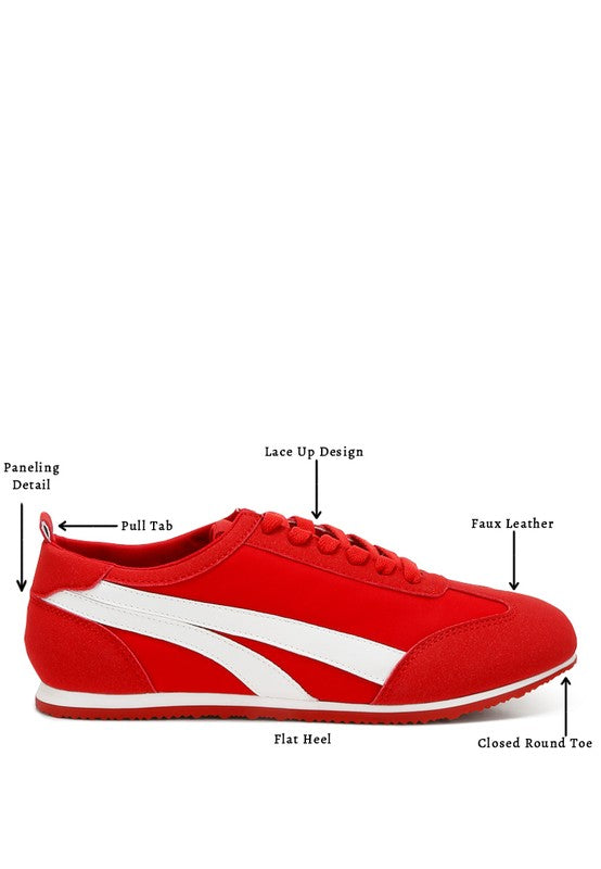Women's red faux leather lace-up sneakers for casual wear