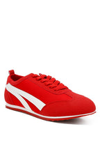 Red faux leather lace-up sneakers for casual wear