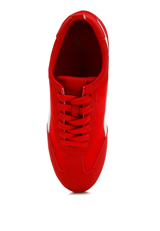 Women's red faux leather lace-up sneakers for casual wear
