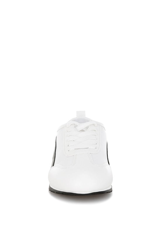 Women's white faux leather lace-up sneakers for casual wear