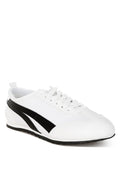 Women's faux leather lace-up sneakers in white and black for casual wear