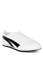 Women's faux leather lace-up sneakers in white and black for casual wear
