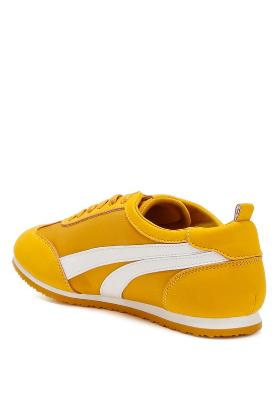 Women's yellow faux leather lace-up sneakers for casual wear