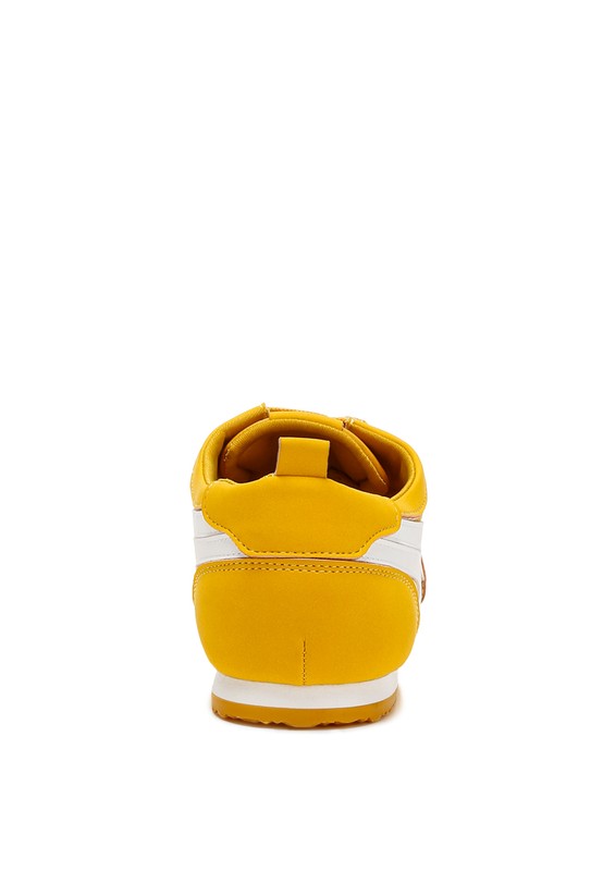 Women's yellow faux leather lace-up sneakers for casual wear