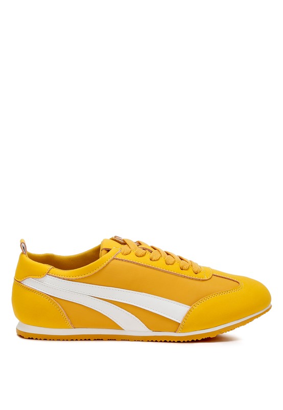 Women's yellow faux leather lace-up sneakers for everyday wear