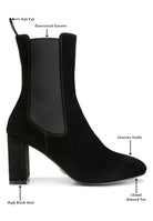 Rag Company Gaven suede boots with high block heel and closed almond toe for stylish comfort