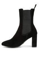 Stylish Rag Company Gaven suede boots in black with a chic pointed toe and block heel