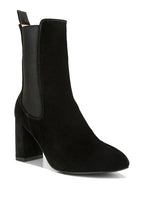 Stylish black Gaven suede boots with block heels for trendy women's footwear