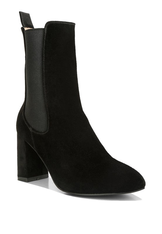 Stylish black Gaven suede boots with block heels for trendy women's footwear
