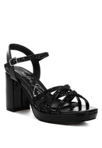 Women's black glitter strappy block sandals for stylish evening wear