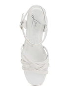 Women's glitter strappy block sandals in white for stylish occasions