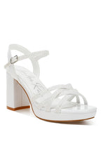 Women's glitter strappy block sandals in white for stylish occasions