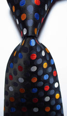 Stylish black necktie with colorful polka dots, perfect for pairing with the gold green necktie set