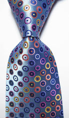 VacationGrabs gold green necktie set with vibrant multicolored circular patterns for stylish men