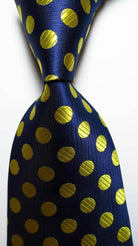 Gold green necktie set with a navy background and round dot pattern for a stylish touch