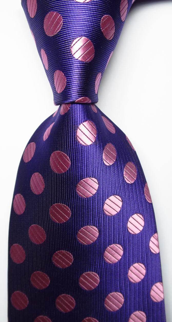 Elegant gold green necktie set featuring a modern polka dot design with purple and pink accents
