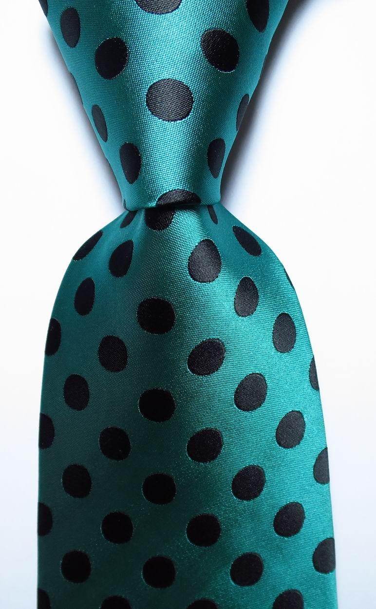 Stylish gold green necktie set featuring a teal tie with black polka dots for men's accessories