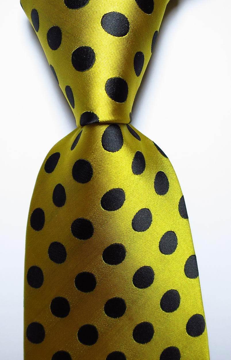 Gold green necktie set with black polka dots for stylish men's accessories