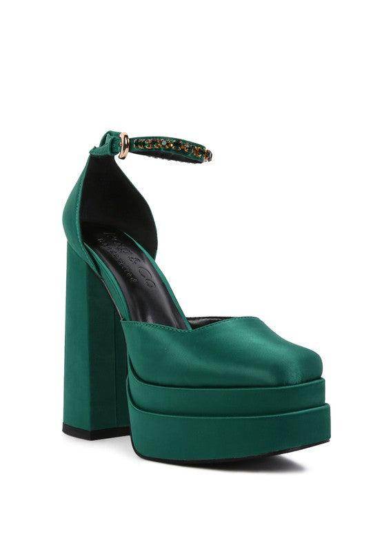 Rag Company Green Martini Sandals with Thick Heel and Chic Ankle Strap in Rich Green Color