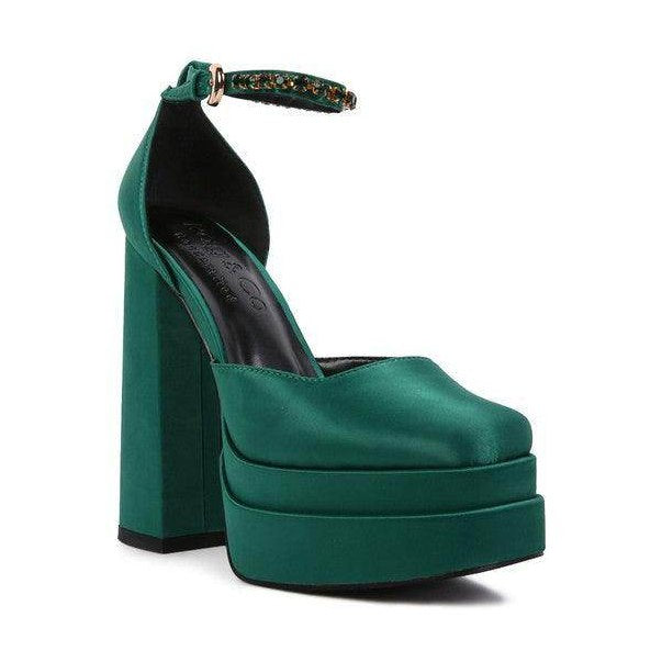 Rag Company Green Martini Sandals with Thick Heel and Chic Ankle Strap in Rich Green Color