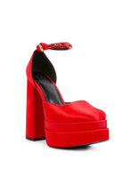 Rag Company Green Martini Sandals in vibrant red with a high block heel and stylish ankle strap