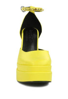 Stylish yellow platform heels with an ankle strap from Rag Company, perfect for trendy outfits