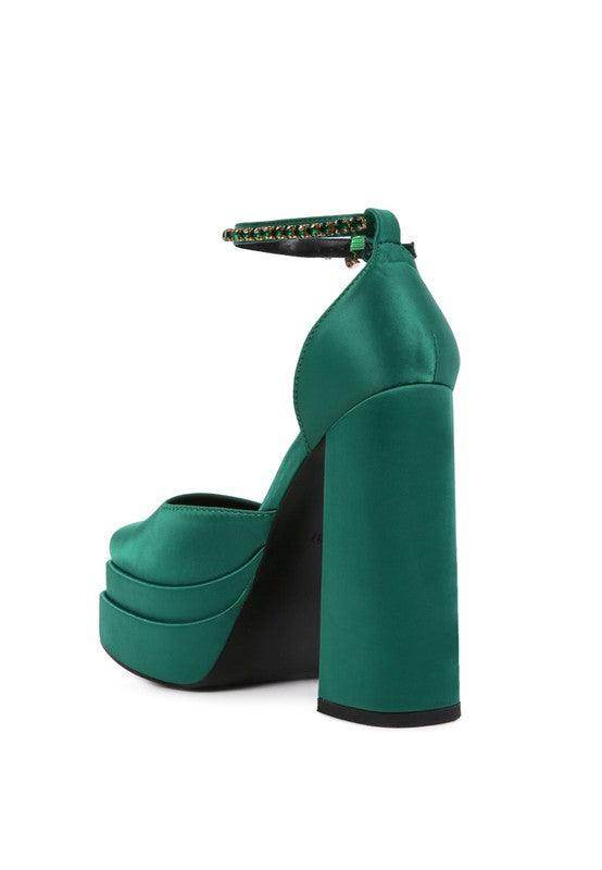 Stylish green Martini sandals with a chunky heel and ankle strap for a chic look
