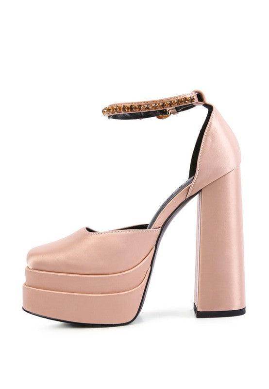 Stylish Women's Heels in Soft Pink with a Block Heel and an Elegant Strap, ideal for pairing with dresses