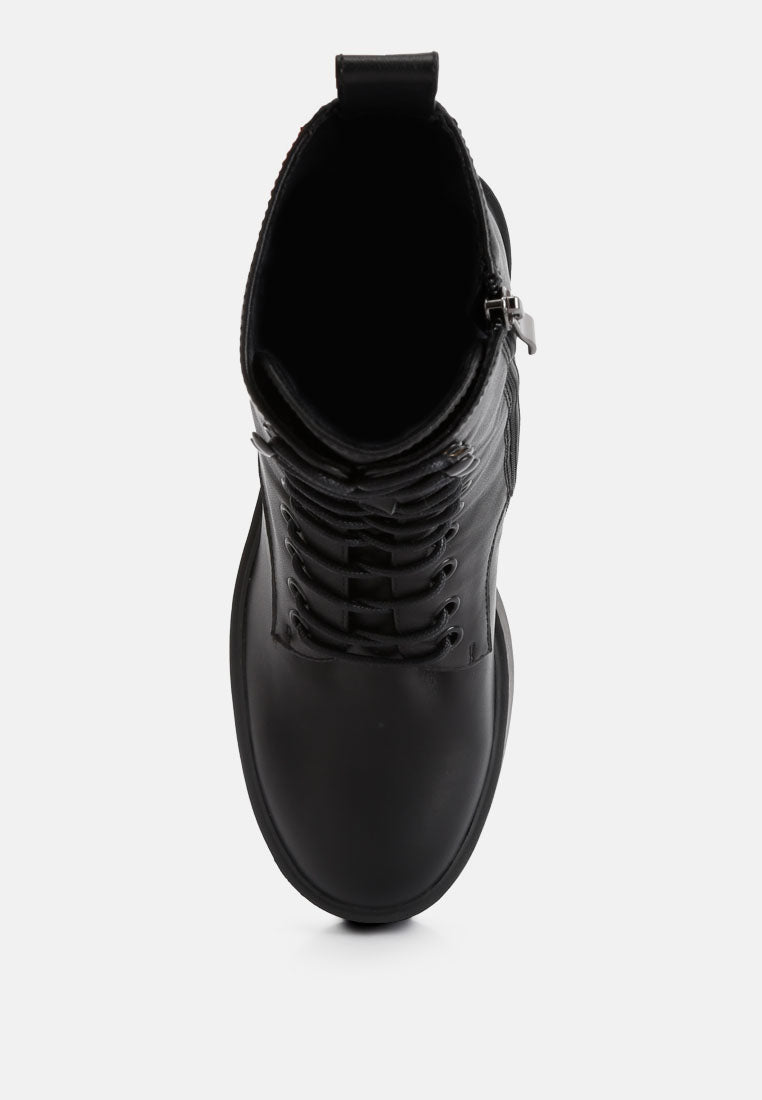 Top view of London Rag International high ankle platform boots with lace-up design and sturdy sole