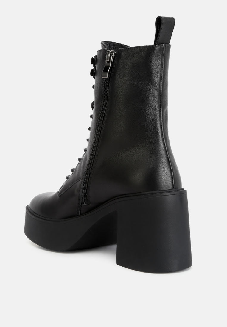 London Rag International high ankle platform boots in black leather with a chunky heel and lace-up design