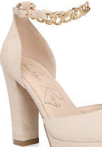 Women's nude platform heels with interchangeable ankle strap
