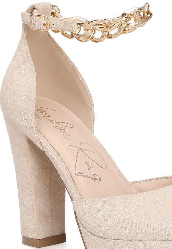 Women's nude platform heels with interchangeable ankle strap