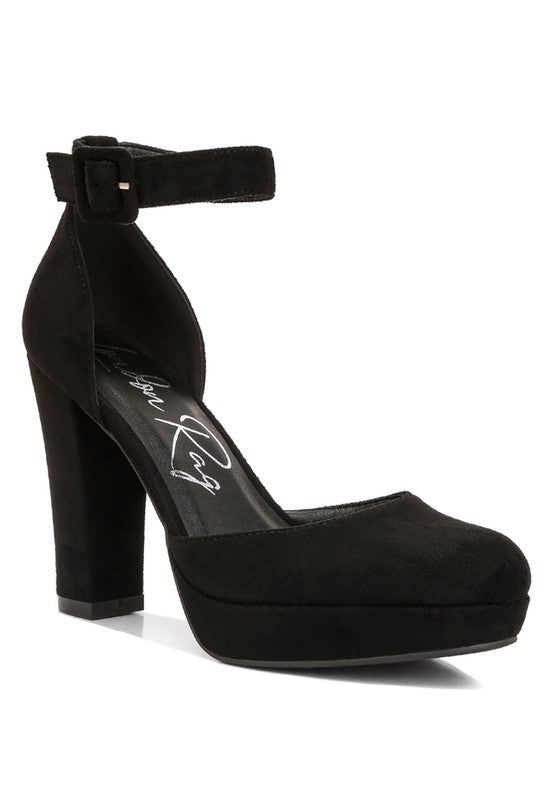 Rag Company black interchangeable ankle strap platform sandals, stylish for formal events