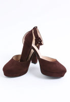 Brown suede interchangeable ankle strap platform sandals for elegant occasions
