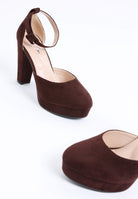 Women's brown suede interchangeable ankle strap platform sandals
