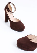 Women's brown suede interchangeable ankle strap platform sandals