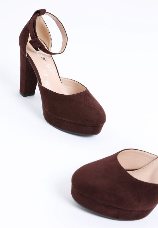 Women's brown suede interchangeable ankle strap platform sandals